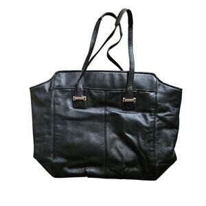 Coach Black Pebbled Leather North South Bag Silver Hardware Large Tote 16"